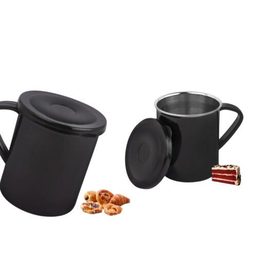 Shiny Steel Coffee mug with handle | Cap included | Capacity 225ml approx