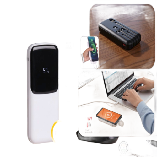 SwiftCharge 10 10,000 mAh Power bank SwiftCharge 10: 10,000 mAh Power bank with black display panel & Integrated cables | 22.5W Fast charging | Qualcomm 3.0 + PD