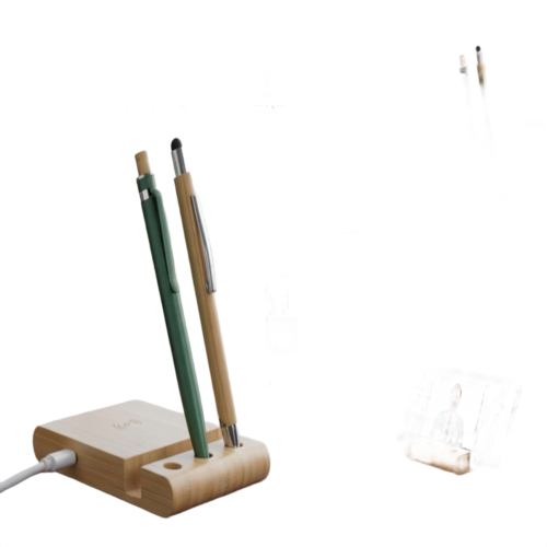ZenCharge Bamboo Wireless Charger ZenCharge: Bamboo Wireless Charger with phone stand and triple pen stand | 15W wireless charger