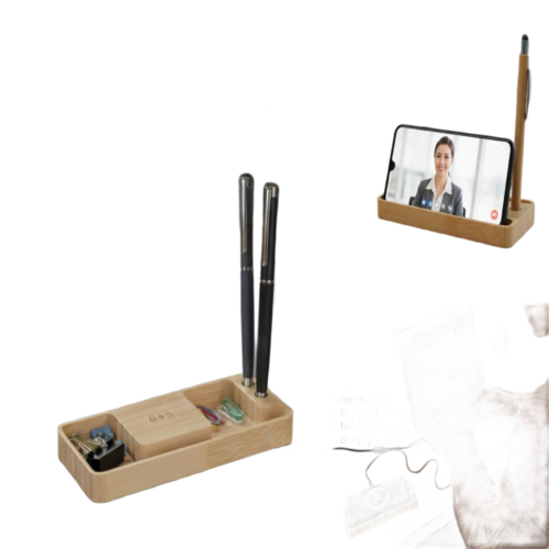 ZenCharge Slim Bamboo Wireless charger ZenCharge Slim: Bamboo Wireless charger with Phone stand and double Pen stand | 15W wireless charger