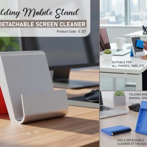 e227 Folding mobile stand with detachable screen cleaner (XL branding area)