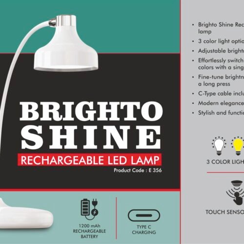 e356 Brighto Shine: Rechargeable LED lamp | 3 Color light with Brightness adjustment | Type C Charging