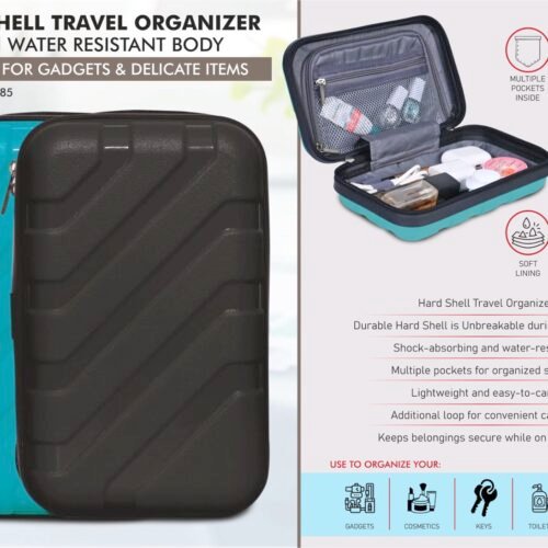 e385 Hard Shell Travel Organizer with unbreakable shell | Suitable for Gadgets & Delicate items | Shock absorbing & Water Resistant