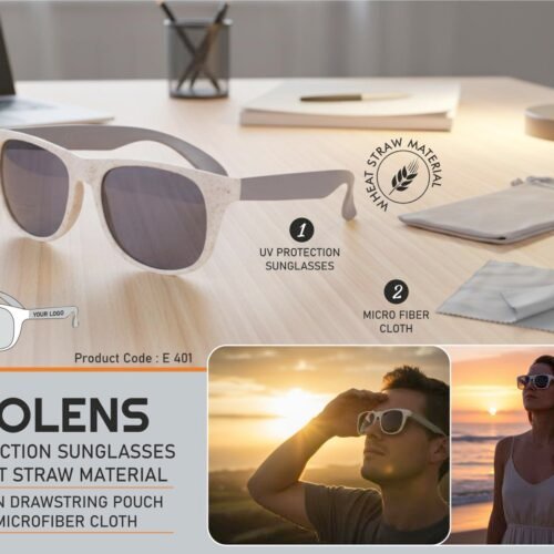 e401 EcoLens: UV protection sunglasses in Wheat straw material | Packed in drawstring pouch with Microfiber cloth
