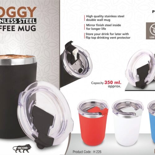 h226 Foggy: Stainless Steel coffee mug | Premium clear cap with flip top lid | Leak Proof | Capacity 350ml approx