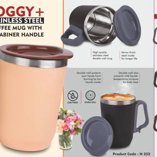 h252 Foggy+: Stainless Steel coffee mug with Carabiner Handle | Leak Proof Cap | Capacity 350ml approx