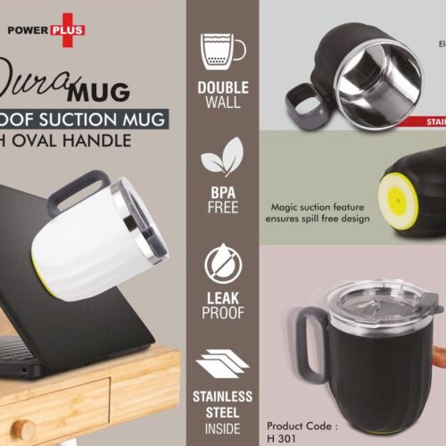 DuraMug: Spill Proof Suction mug with Oval handle | Capacity 350ml approx