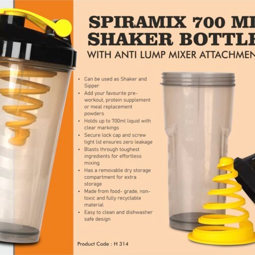 SpiraMix 700 ml Shaker Bottle with Anti Lump mixer attachment