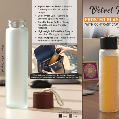 VelvetMist: Frosted Glass Bottle with Contrast Cap & Rope Loop | Capacity 400ml (approx)