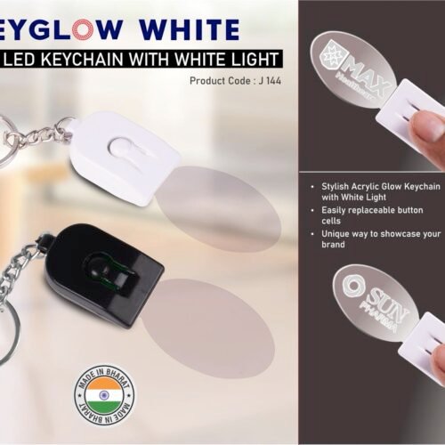 j144 Keyglow White: Acrylic LED Keychain with White Light - Oval shape