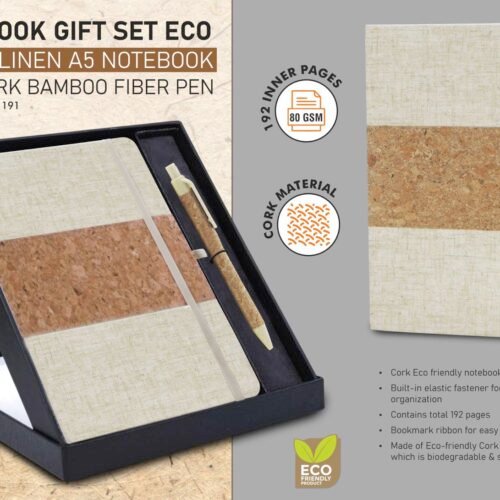 q191 Notebook Gift set Eco: Cork & Linen A5 Notebook With Cork Bamboo Fiber Pen