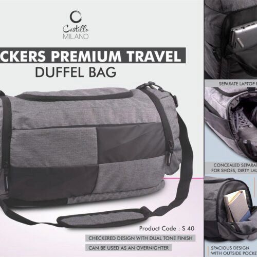 s40 Checkers Premium Travel Duffel bag | Separate Laptop Compartment | Shoe & Utility Pockets on sides