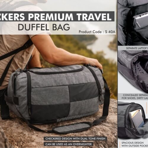 s40a Checkers Premium Travel Duffel bag | Separate Laptop Compartment | Shoe & Utility Pockets on sides