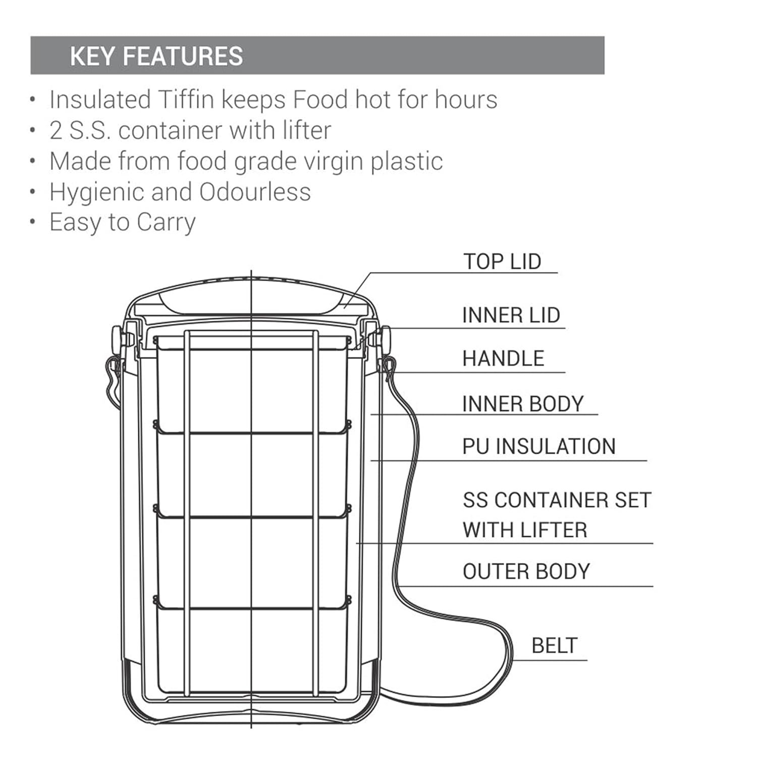 Econa Insulated Tiffin 4 Pcs - Image 4