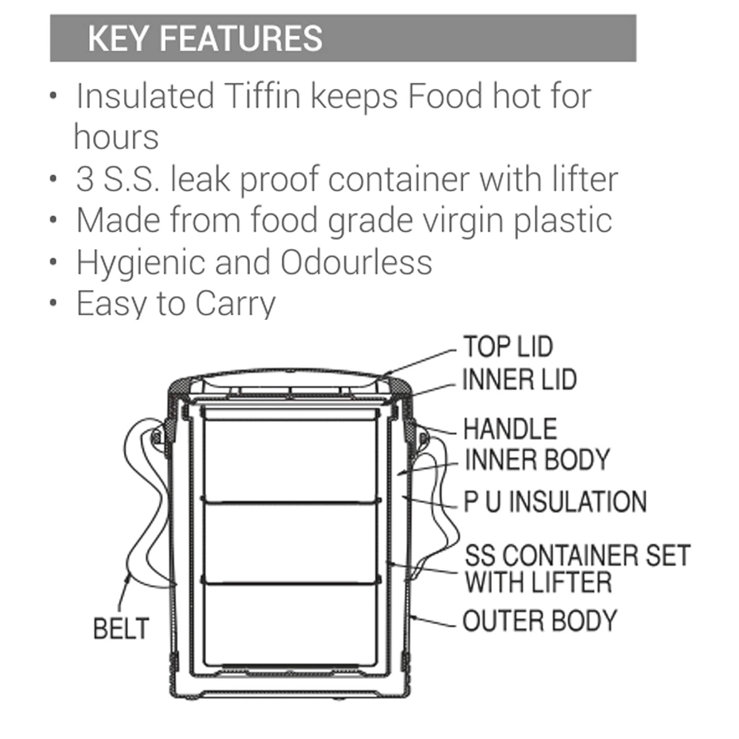 Econa Deluxe Insulated Tiffin 3 Pcs - Image 3