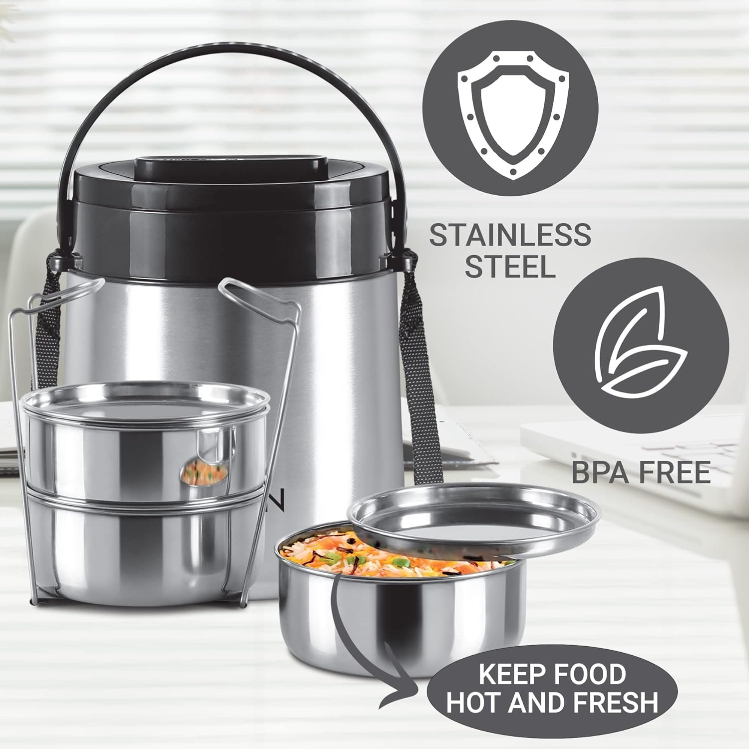Steel Classic Stainless-Steel Tiffin 3 Container - Image 4
