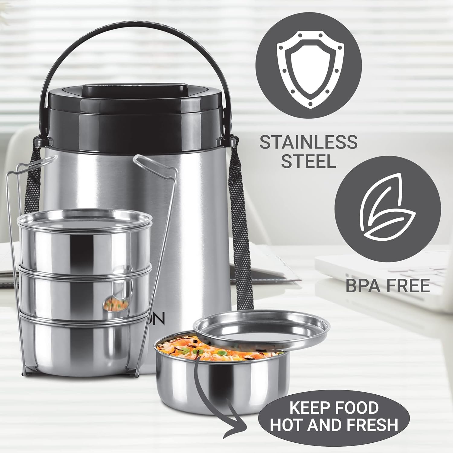Steel On Stainless Steel Tiffin 4 Container - Image 3