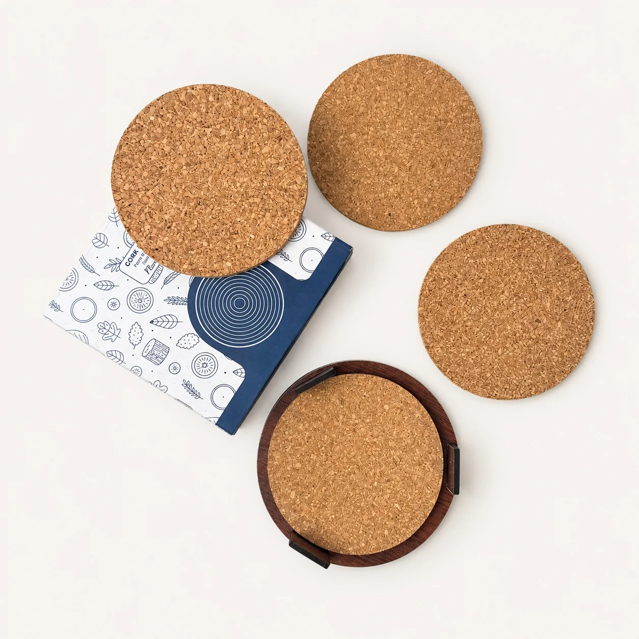 4 Cork Coasters With MDF Holder - Image 2