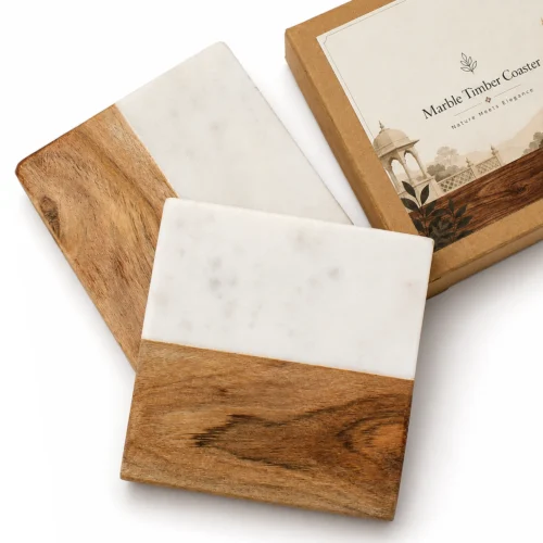 hero (30) Set of 2 Marble + Wood Coaster Square