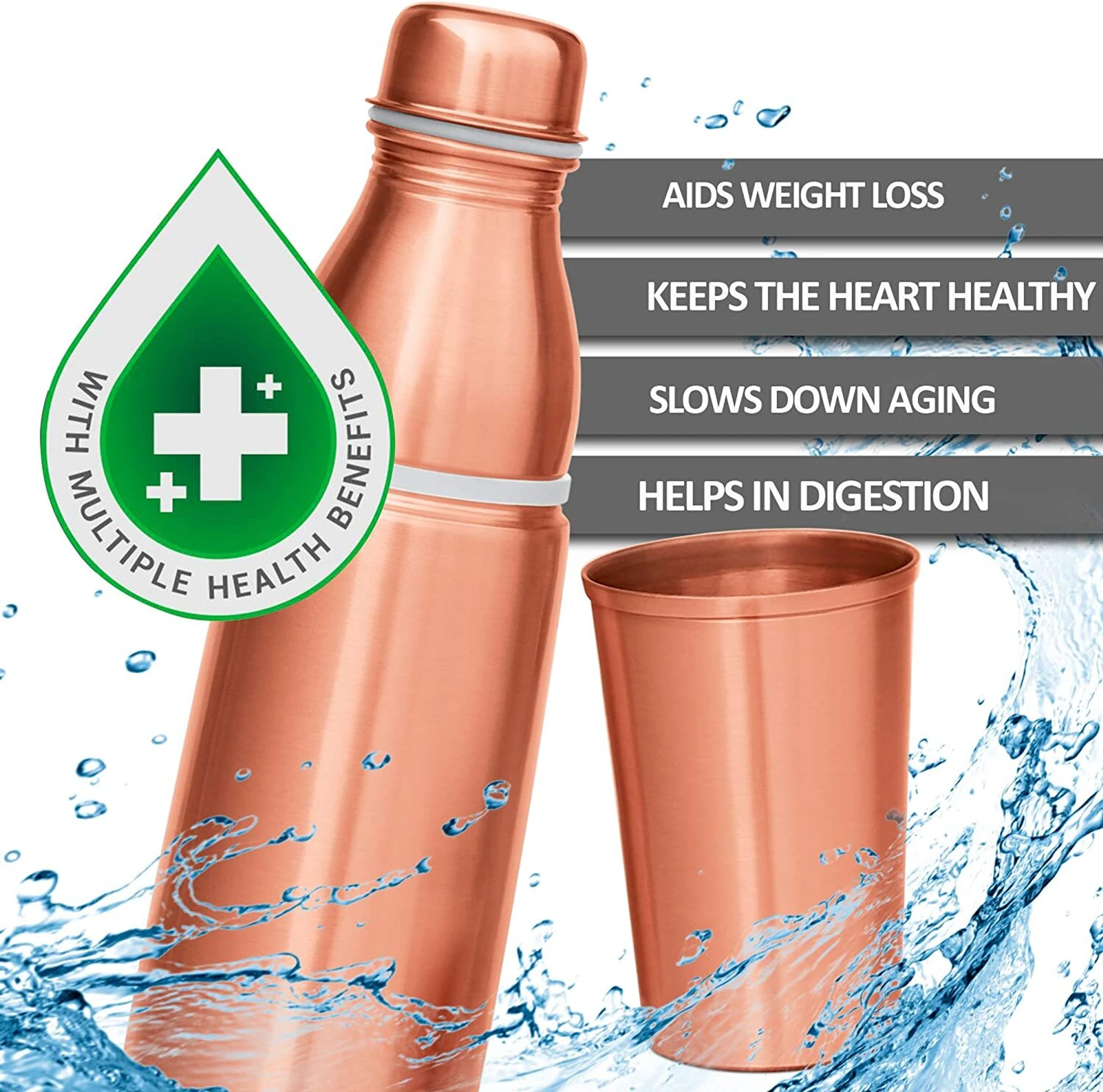 Copper Combo Water Bottle with Tumbler - Image 3